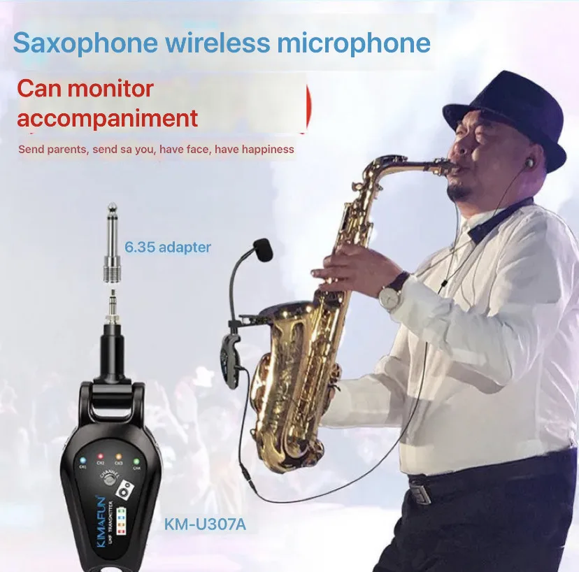 Микрофон для саксофона, инструментальный радио  микрофон Kimafun KM-U307. + мониторы в уши — изображение 2