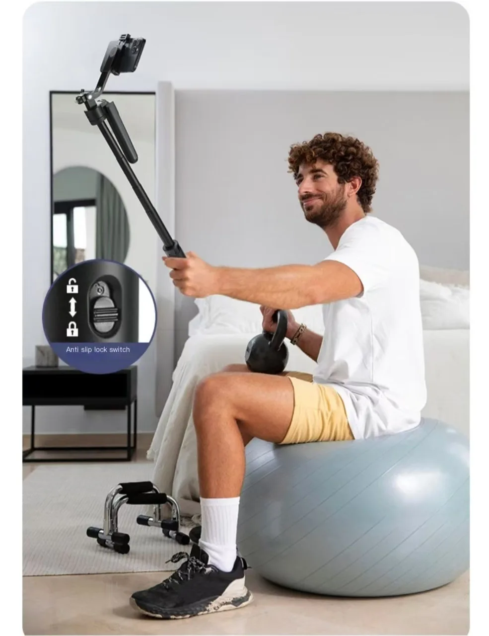 Селфи палка штатив ES-B181 с пультом 3 в 1 + подсветка + слежка за объектом + управление жестами. — изображение 3