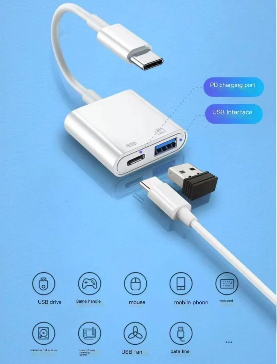 Адаптер USB-C OTG, 2-в-1 Type-C на USB 3.0 с зарядкой PD, совместим с Android, iPhone . — изображение 8