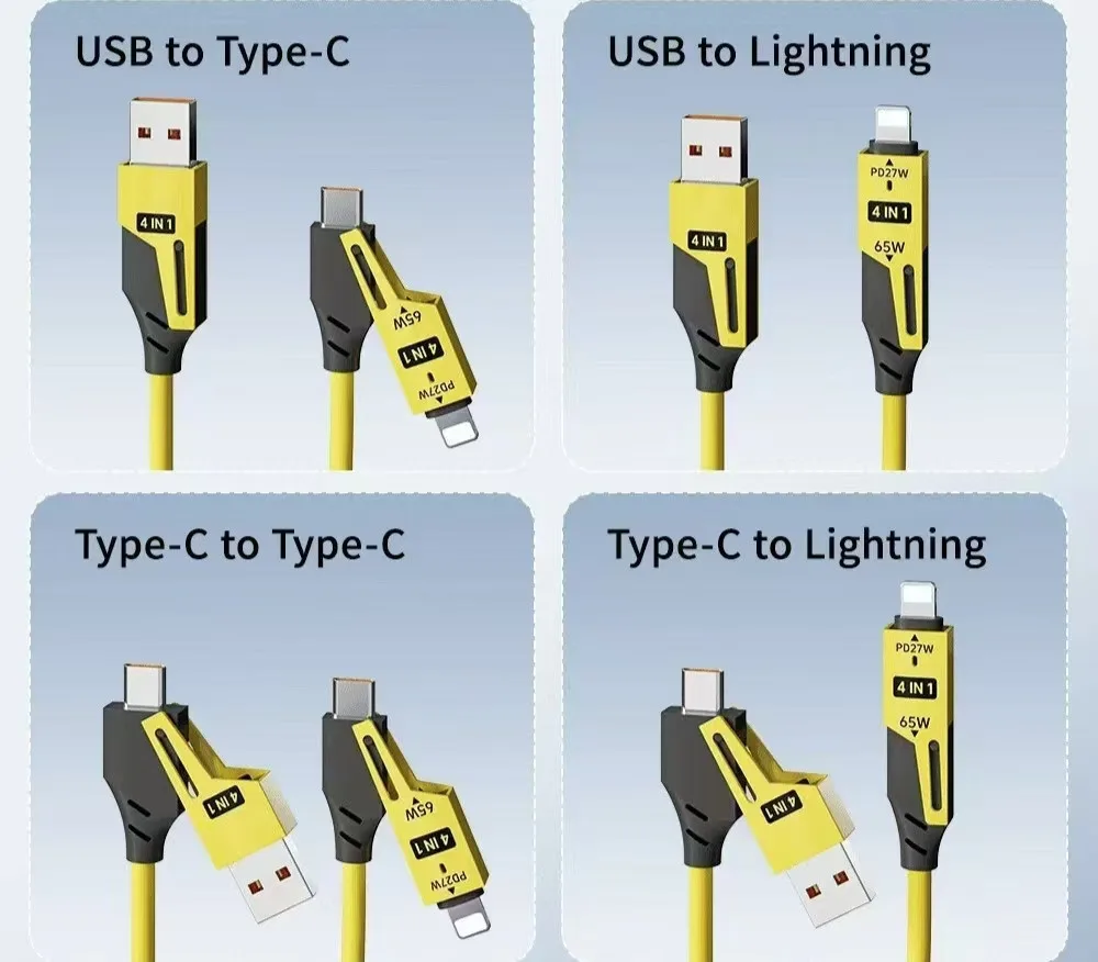Универсальный кабель 65W+PD   TYPE-C. Lighting , USB/  4-in-1 с поддержкой CarPlay/CarLife — изображение 8