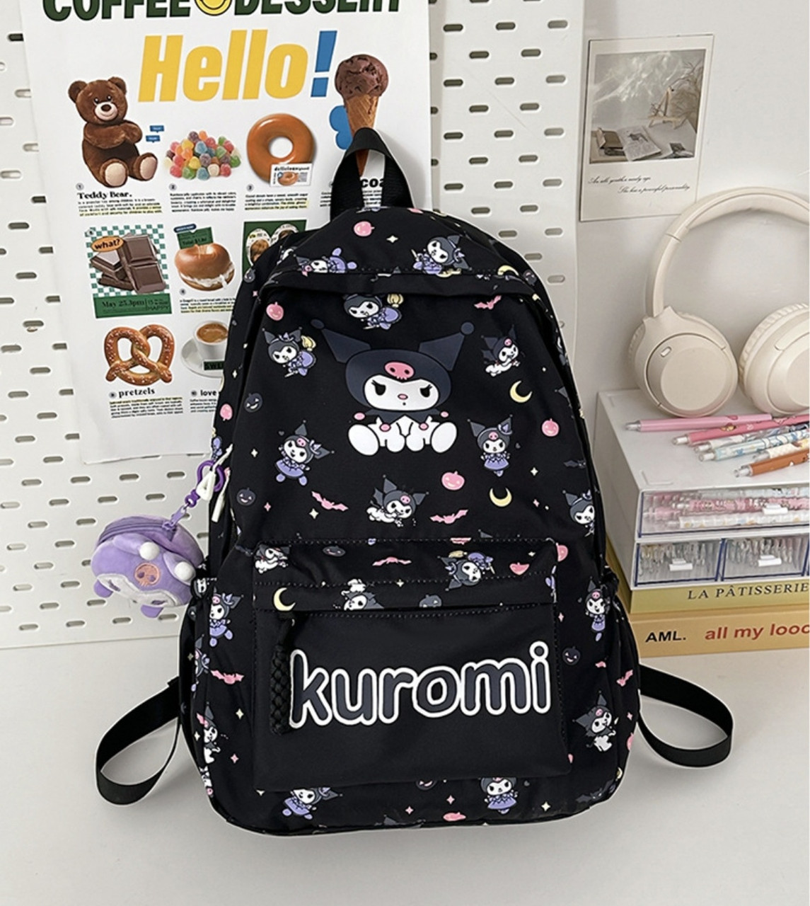 6765140354_stilnyj-ryukzak-kuromi Стильный рюкзак Kuromi С игрушкой — изображение 1