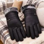 Перчатки мужские зимние из эко- кожи+ хлопок,  тёплые, меховые ,водоотталкивающие — изображение 3