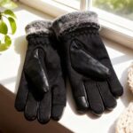 Перчатки мужские зимние из эко- кожи+ хлопок,  тёплые, меховые ,водоотталкивающие — изображение 3