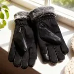 Перчатки мужские зимние из эко- кожи+ хлопок,  тёплые, меховые ,водоотталкивающие — изображение 3