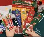 Новогодний набор  гелевых ручек Merry Christmas 2 шт + 2 стержня + стикеры