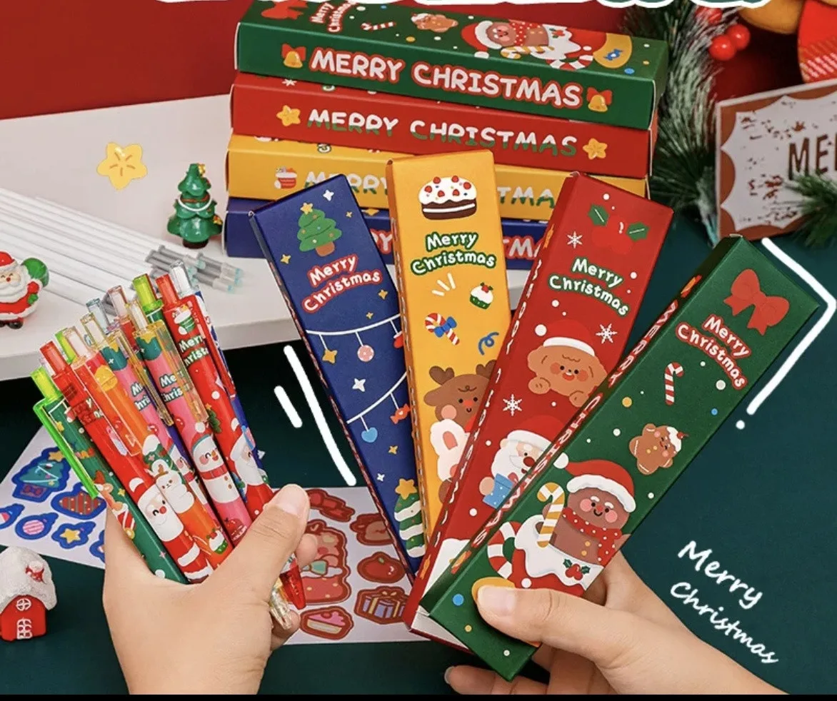 Новогодний набор  гелевых ручек Merry Christmas 2 шт + 2 стержня + стикеры Красная упаковка — изображение 2