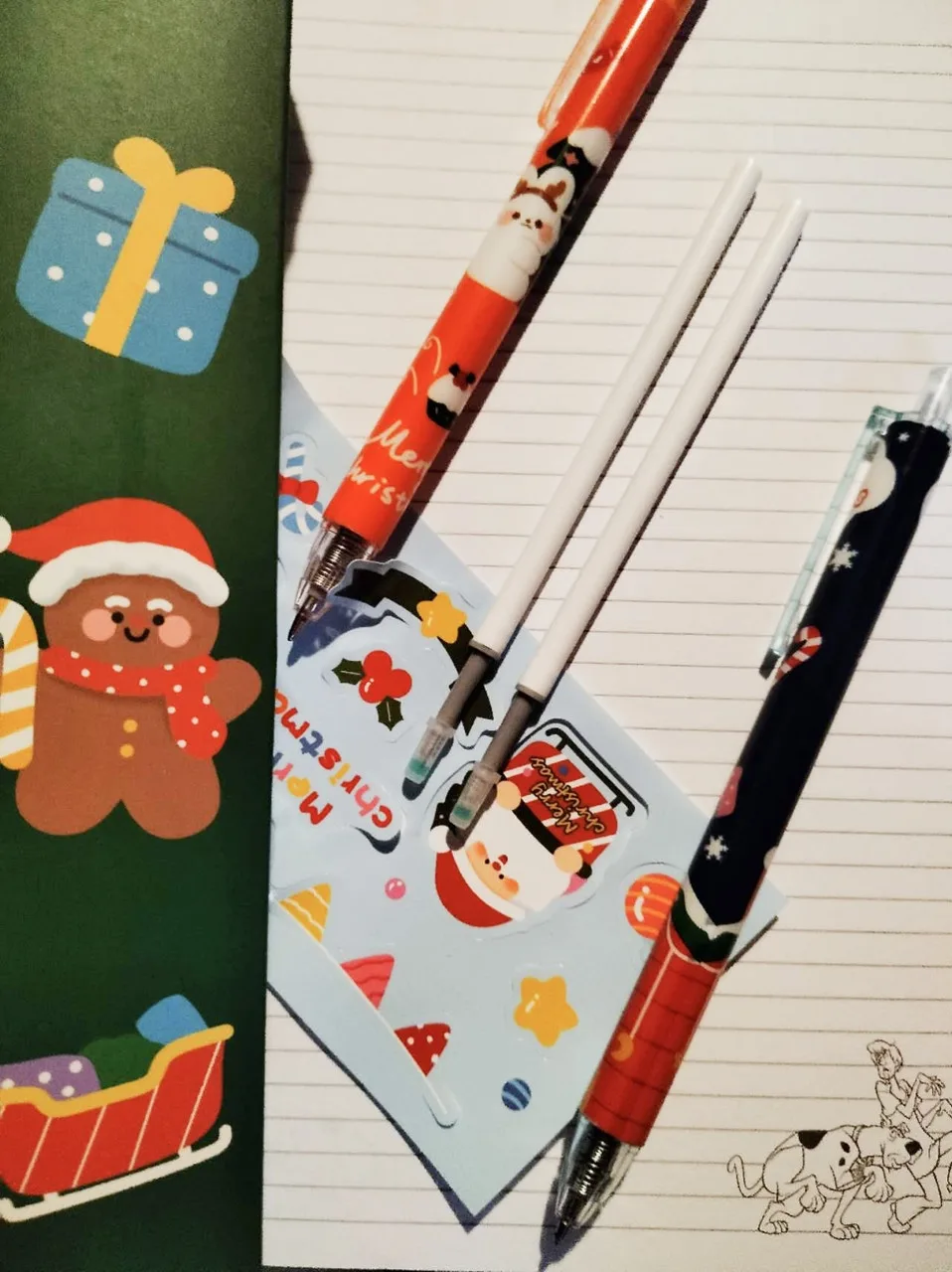 Новогодний набор  гелевых ручек Merry Christmas 2 шт + 2 стержня + стикеры — изображение 6