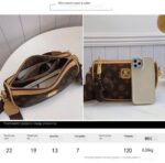 Стильная трёхцветная женская сумка (коричневая/бежевая/красная) с золотой фурнитурой — изображение 6