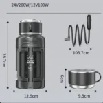 Car Kettle Ezmore 1500 мл 12V/24V — термос-чайник с регулировкой 30–100°C, антибактериальной сталью 304 и защитой от протекан — изображение 9