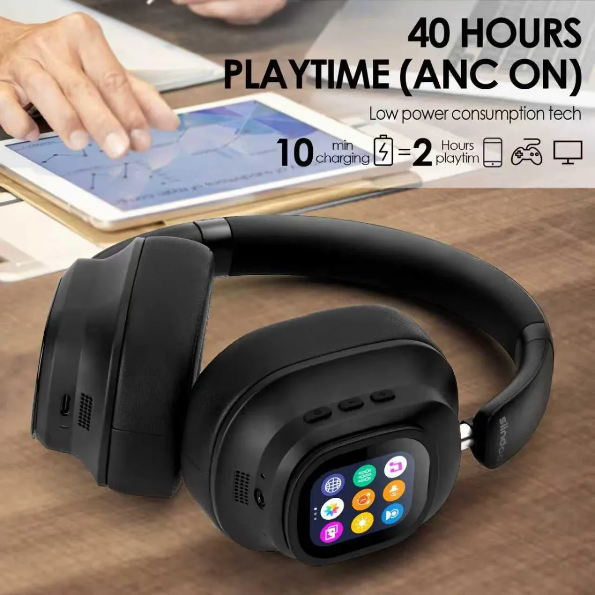 Беспроводные наушники Siindoo JH-ANC930PLUS   с съёмным магнитным сенсорным дисплеем • Hybrid ANC шумоподавление 40 часов — изображение 5