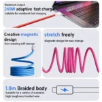 Магнитный кабель быстрой зарядки 240W USB Type-C / USB-C для iPhone, Samsung, Huawei, ноутбуков и планшетов Оранжевый — изображение 3