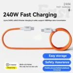Магнитный кабель быстрой зарядки 240W USB Type-C / USB-C для iPhone, Samsung, Huawei, ноутбуков и планшетов Оранжевый — изображение 4