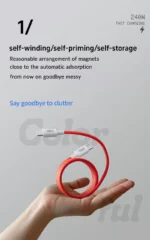 Магнитный кабель быстрой зарядки 240W USB Type-C / USB-C для iPhone, Samsung, Huawei, ноутбуков и планшетов Оранжевый — изображение 9