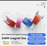 Магнитный кабель быстрой зарядки 240W USB Type-C / USB-C для iPhone, Samsung, Huawei, ноутбуков и планшетов розовый — изображение 8