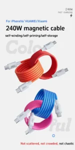 Магнитный кабель быстрой зарядки 240W USB Type-C / USB-C для iPhone, Samsung, Huawei, ноутбуков и планшетов красный — изображение 4
