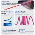 Магнитный кабель быстрой зарядки 240W USB Type-C / USB-C для iPhone, Samsung, Huawei, ноутбуков и планшетов синий — изображение 5