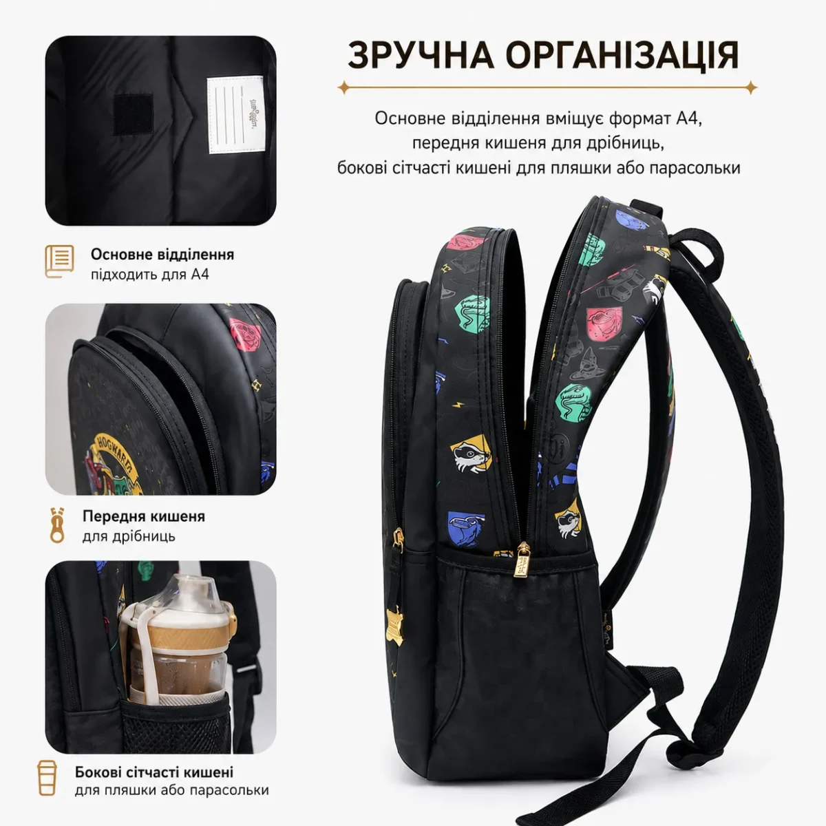 Рюкзак Harry Potter Hogwarts Smiggle школьный черный водоотталкивающий с большим отделением 20L — изображение 5