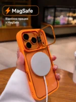 Чехол для iPhone 16/17/ Pro/Max оранжевый с защитой камеры, MagSafe и подставкой — изображение 5