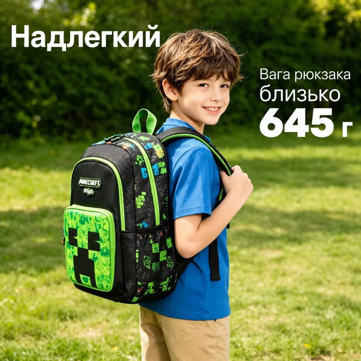 Большой школьный рюкзак Minecraft Smiggle 42×30×15 см для 3–6 класса | Легкий детский рюкзак с карманами и водоотталкивающей ткань — изображение 9