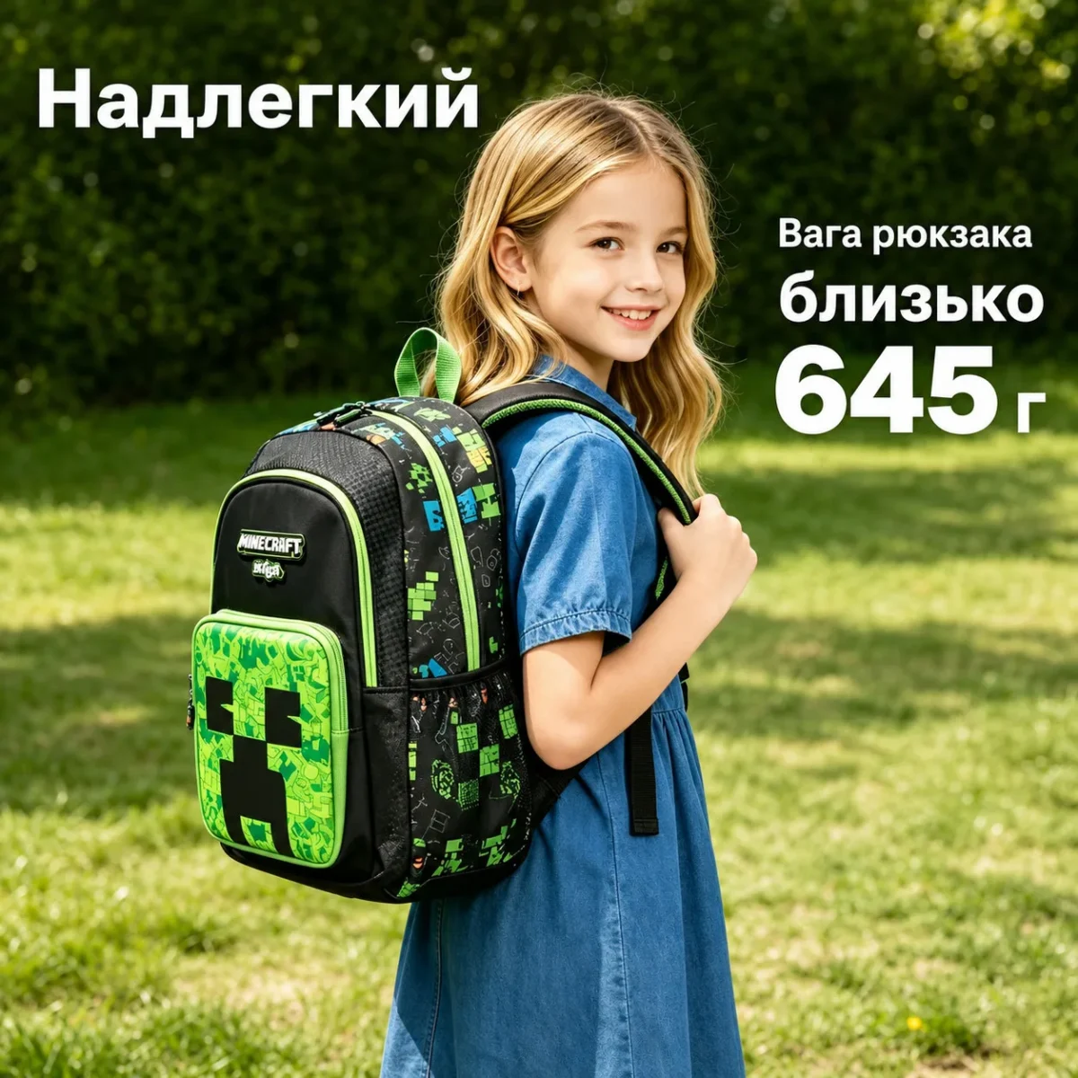 Большой школьный рюкзак Minecraft Smiggle 42×30×15 см для 3–6 класса | Легкий детский рюкзак с карманами и водоотталкивающей ткань — изображение 10