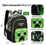 Большой школьный рюкзак Minecraft Smiggle 42×30×15 см для 3–6 класса | Легкий детский рюкзак с карманами и водоотталкивающей ткань — изображение 5
