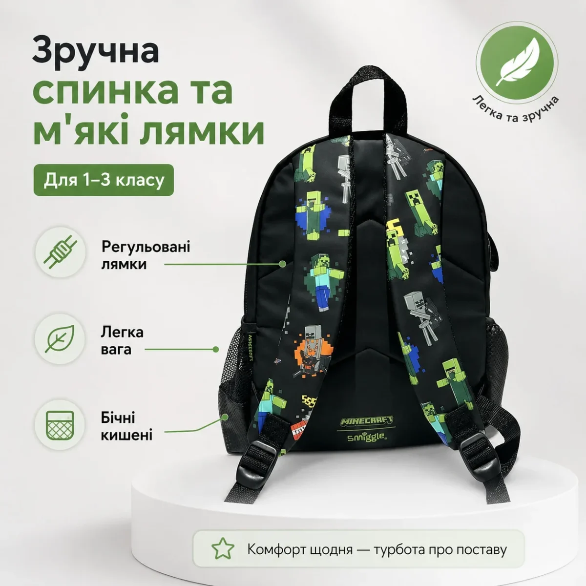Школьный рюкзак Minecraft Smiggle 36×25×13 см  | Детский рюкзак с водоотталкивающей тканью и ярким принтом — изображение 6