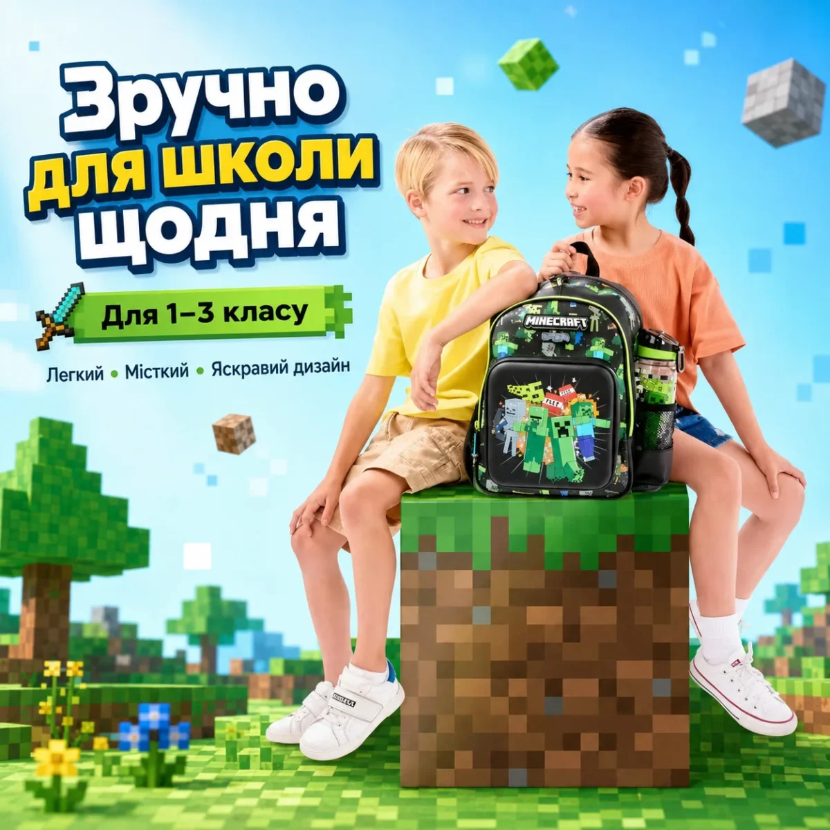 Школьный рюкзак Minecraft Smiggle 36×25×13 см  | Детский рюкзак с водоотталкивающей тканью и ярким принтом — изображение 2