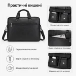Деловая сумка для ноутбука WEIXIER 15.6″ черная | Мужской бизнес-портфель из PU кожи с плечевым ремнем — изображение 9