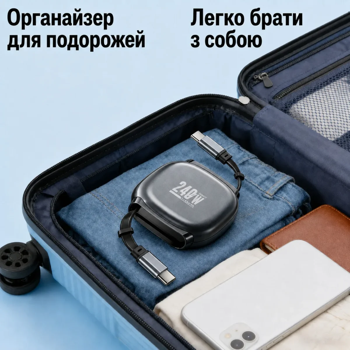 Магнитный кабель 240W Aifiamm Type-C — Type-C | Выдвижной зарядный кабель для iPhone 15/16, Android, планшета и ноутбука — изображение 4