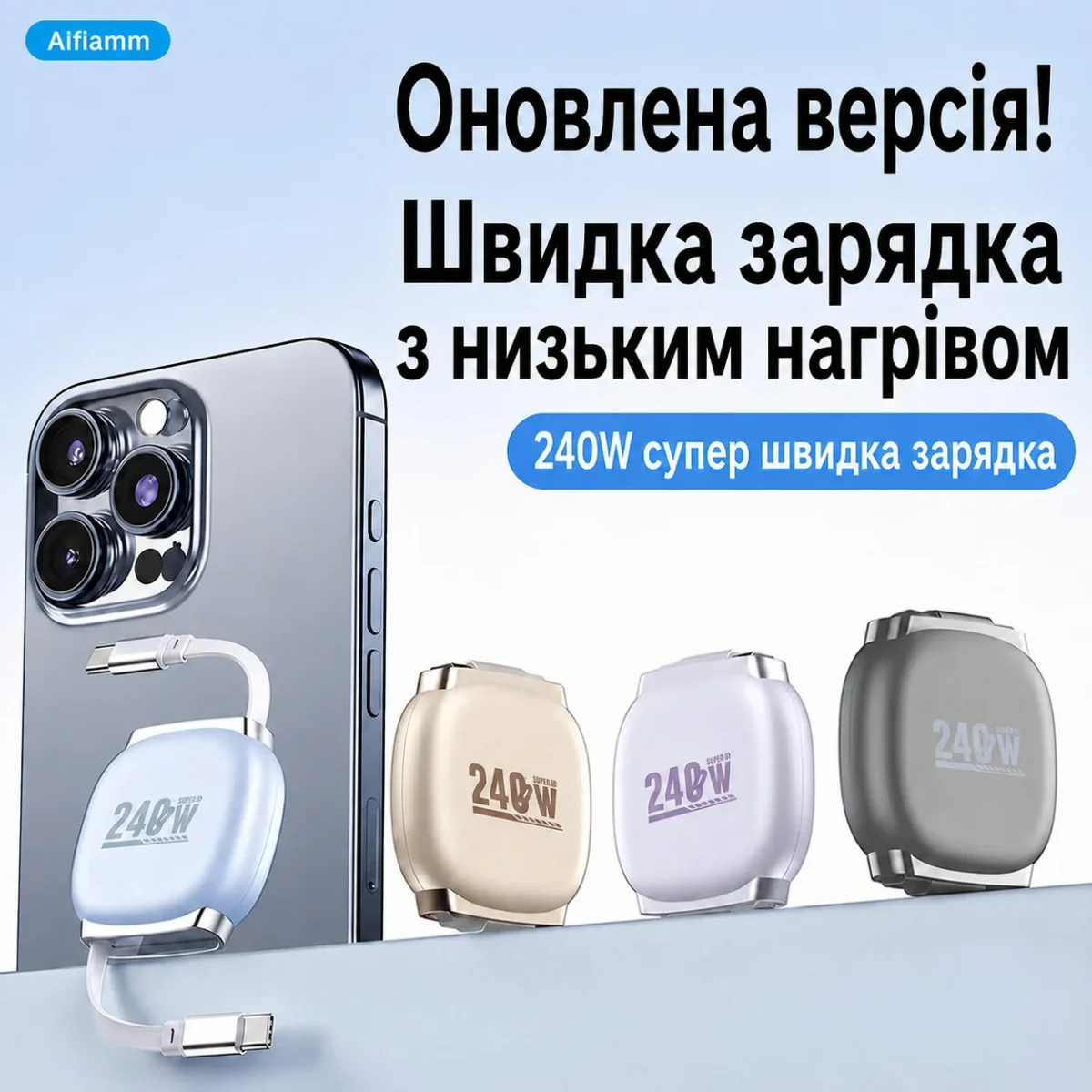 Магнитный кабель 240W Aifiamm Type-C — Type-C | Выдвижной зарядный кабель для iPhone 15/16, Android, планшета и ноутбука — изображение 2