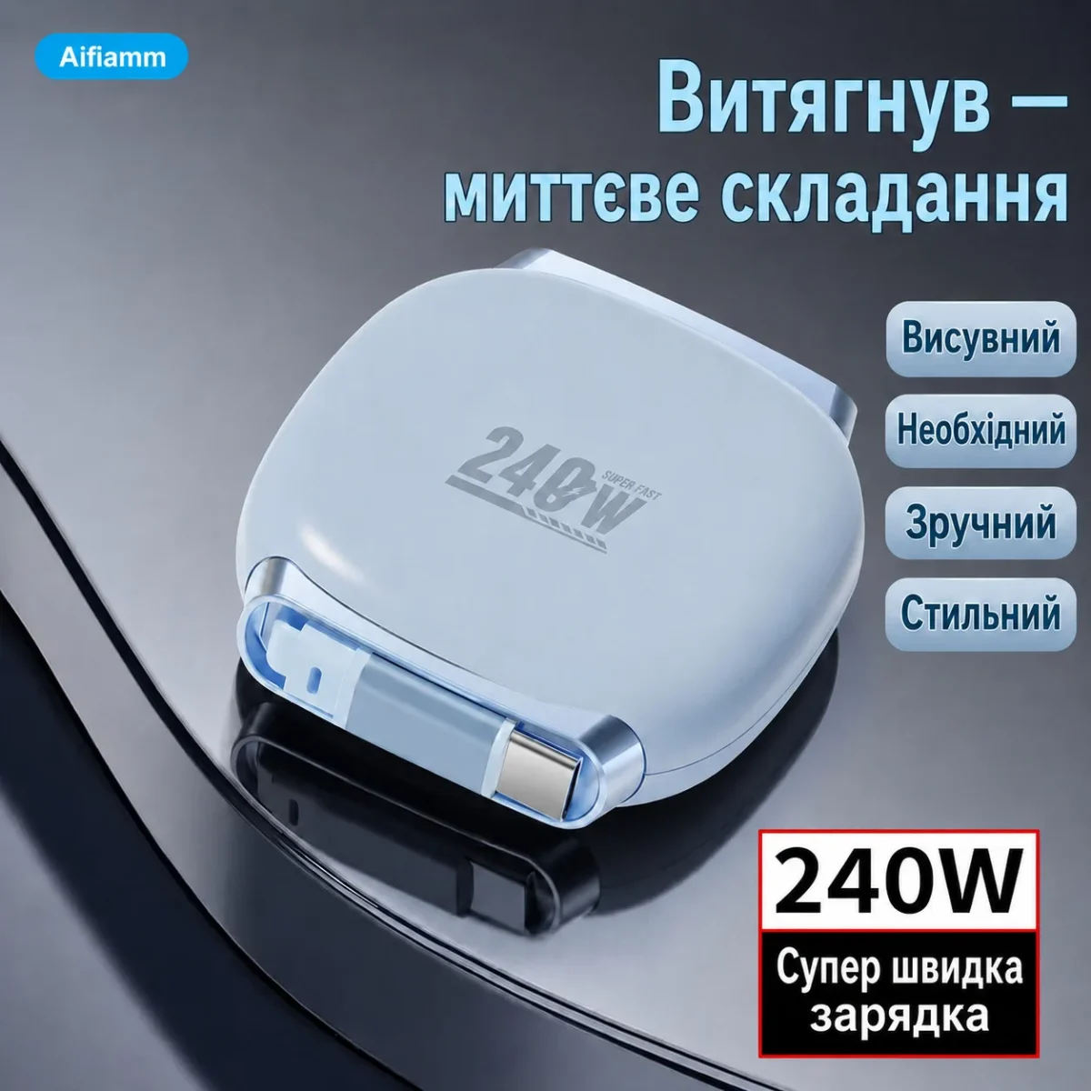 Магнитный кабель 240W Aifiamm Type-C — Type-C | Выдвижной зарядный кабель для iPhone 15/16, Android, планшета и ноутбука — изображение 9