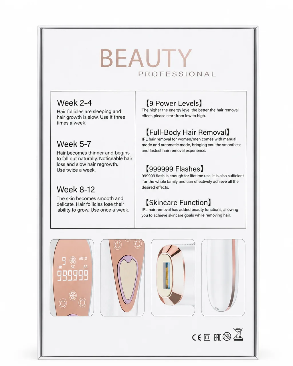 IPL фотоэпилятор на аккумуляторе BEAUTY Professional 9 уровней, 999999 вспышек, охлаждение, насадки, очки и бритва — изображение 4