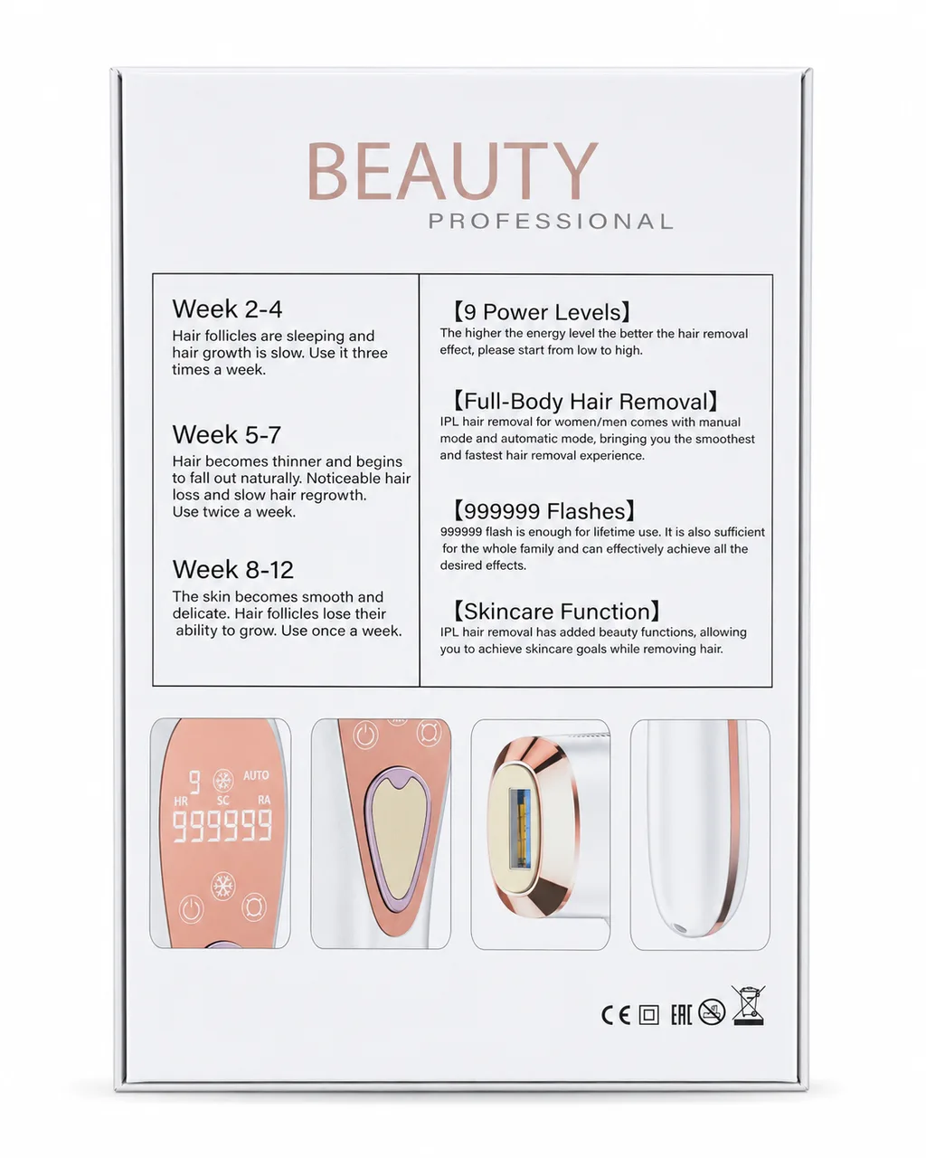 IPL фотоэпилятор на аккумуляторе BEAUTY Professional 9 уровней, 999999 вспышек, охлаждение, насадки, очки и бритва — изображение 7