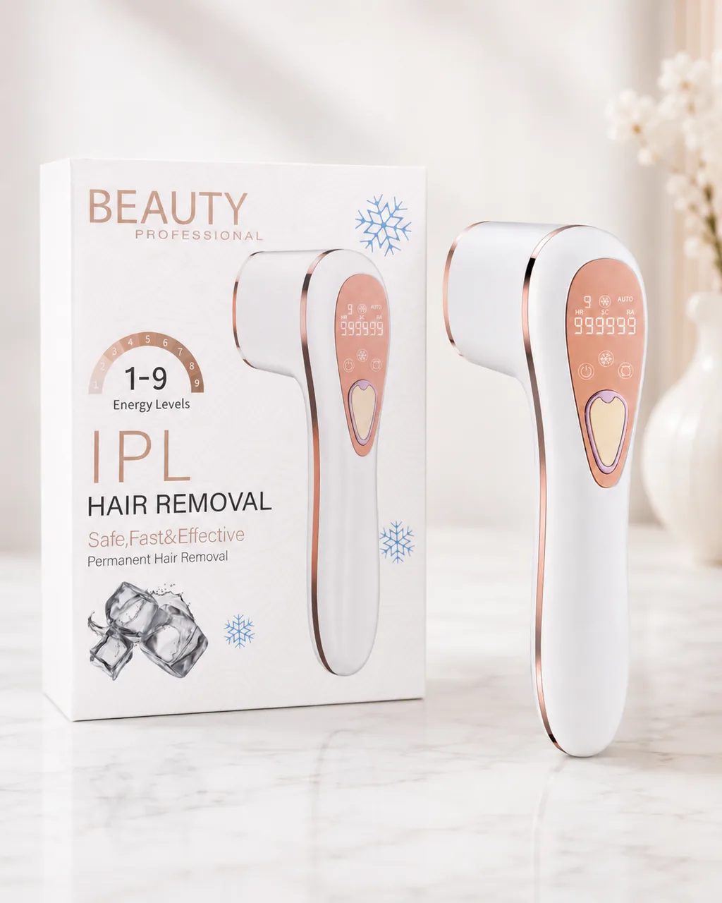 IPL фотоэпилятор на аккумуляторе BEAUTY Professional 9 уровней, 999999 вспышек, охлаждение, насадки, очки и бритва — изображение 8