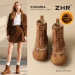 Женские утеплённые ботинки ZHR Classic в ретро-стиле, коричневые, размер 38