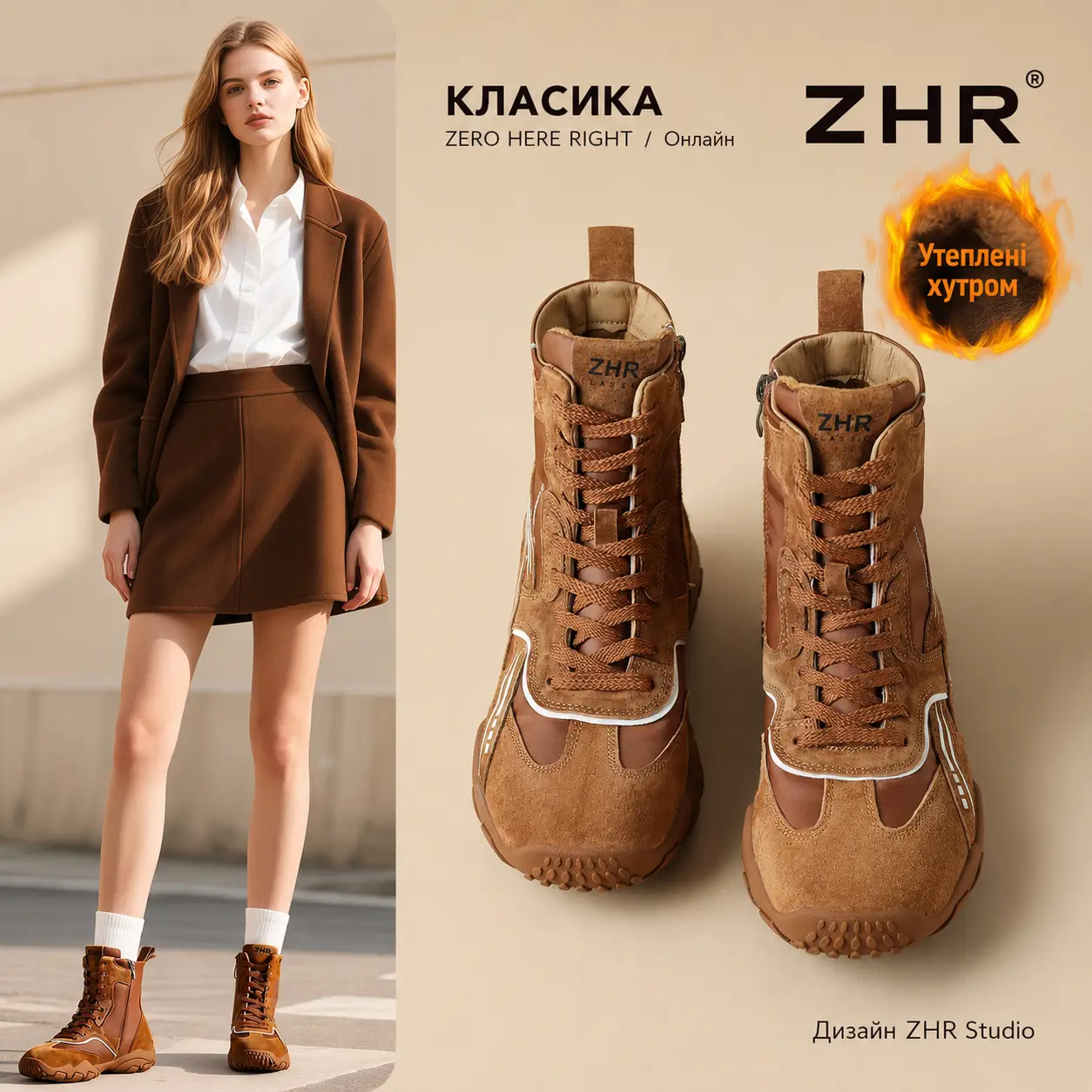 Женские утеплённые ботинки ZHR Classic в ретро-стиле, коричневые, размер 38 — изображение 1