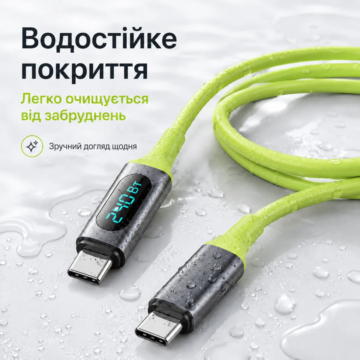 120-240W PD Type-C to Type-C кабель с цифровым дисплеем, 480 Мбит/с, 1.5 м — изображение 3