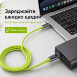 120-240W PD Type-C to Type-C кабель с цифровым дисплеем, 480 Мбит/с, 1.5 м — изображение 4