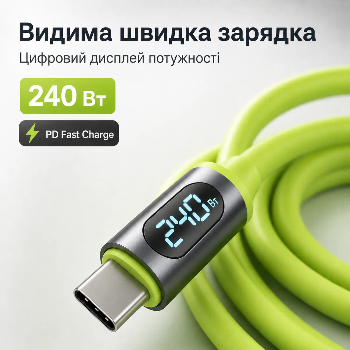 120-240W PD Type-C to Type-C кабель с цифровым дисплеем, 480 Мбит/с, 1.5 м — изображение 5
