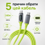 120-240W PD Type-C to Type-C кабель с цифровым дисплеем, 480 Мбит/с, 1.5 м — изображение 8