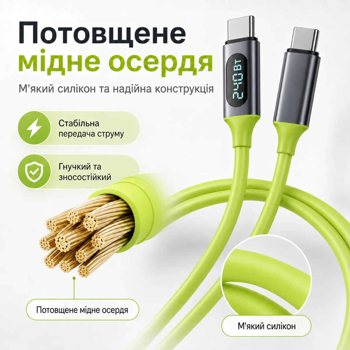 120-240W PD Type-C to Type-C кабель с цифровым дисплеем, 480 Мбит/с, 1.5 м — изображение 10