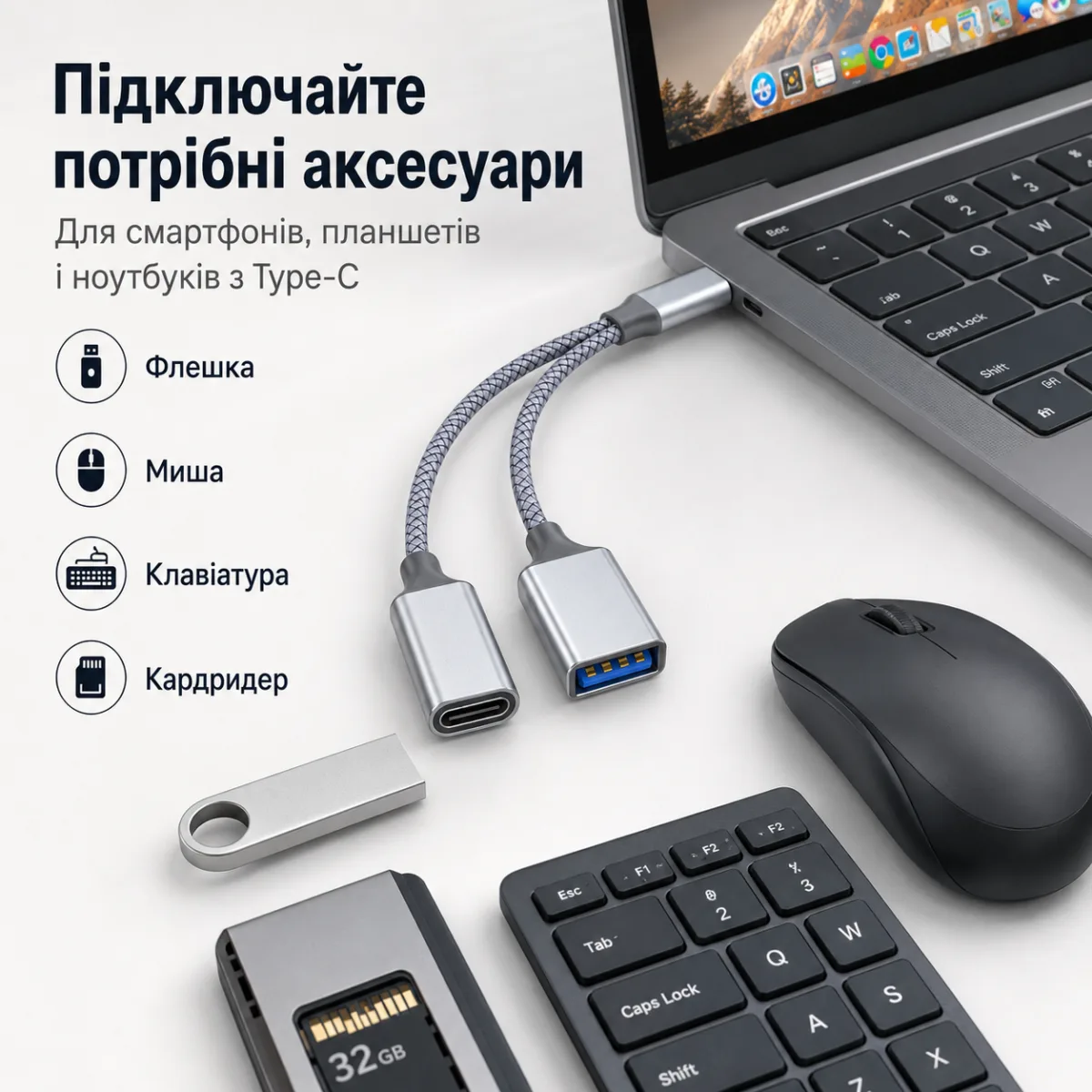 OTG переходник Type-C на USB + Type-C 5V/2A 10W, разветвитель для телефона, планшета, ноутбука — изображение 7