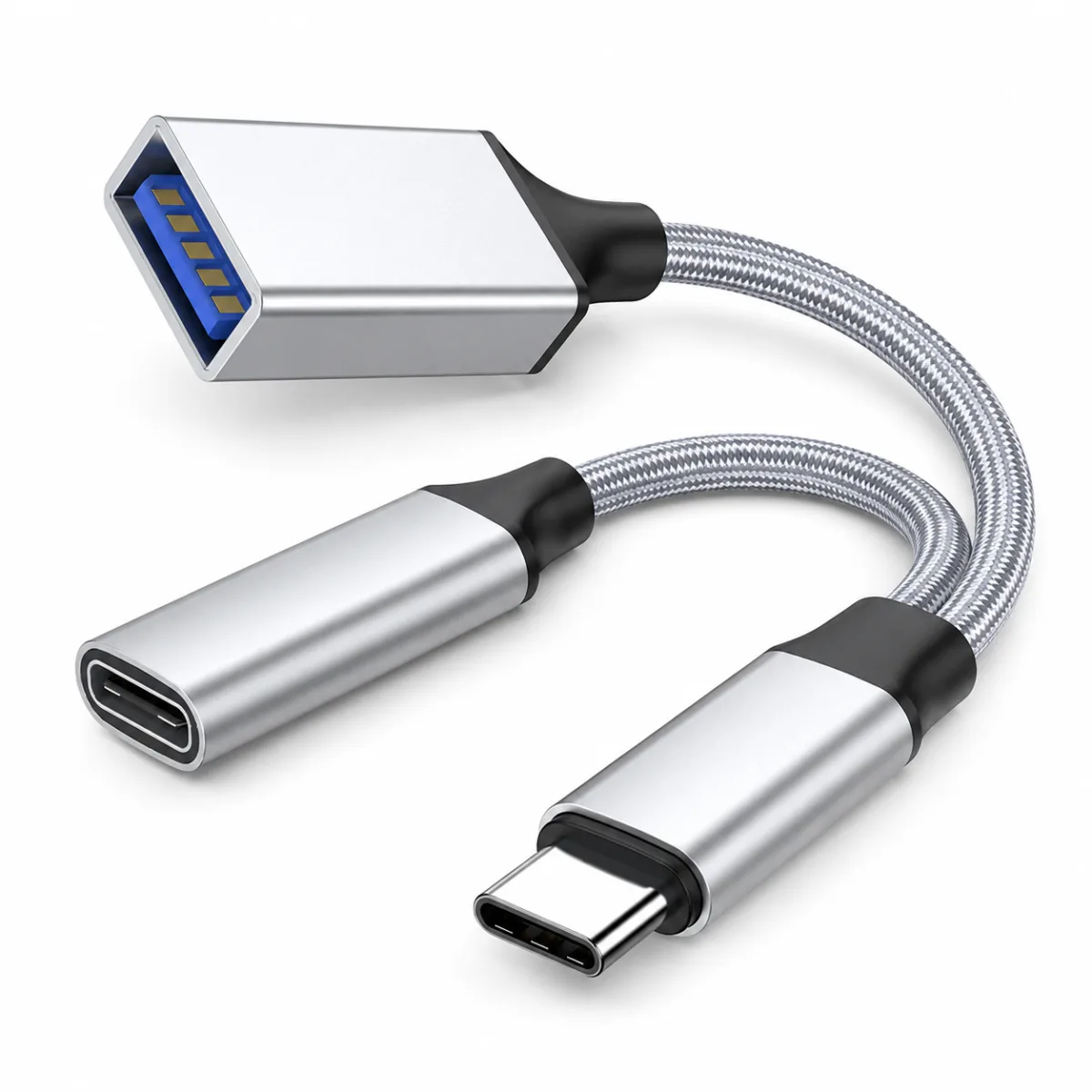 OTG переходник Type-C на USB + Type-C 5V/2A 10W, разветвитель для телефона, планшета, ноутбука — изображение 11