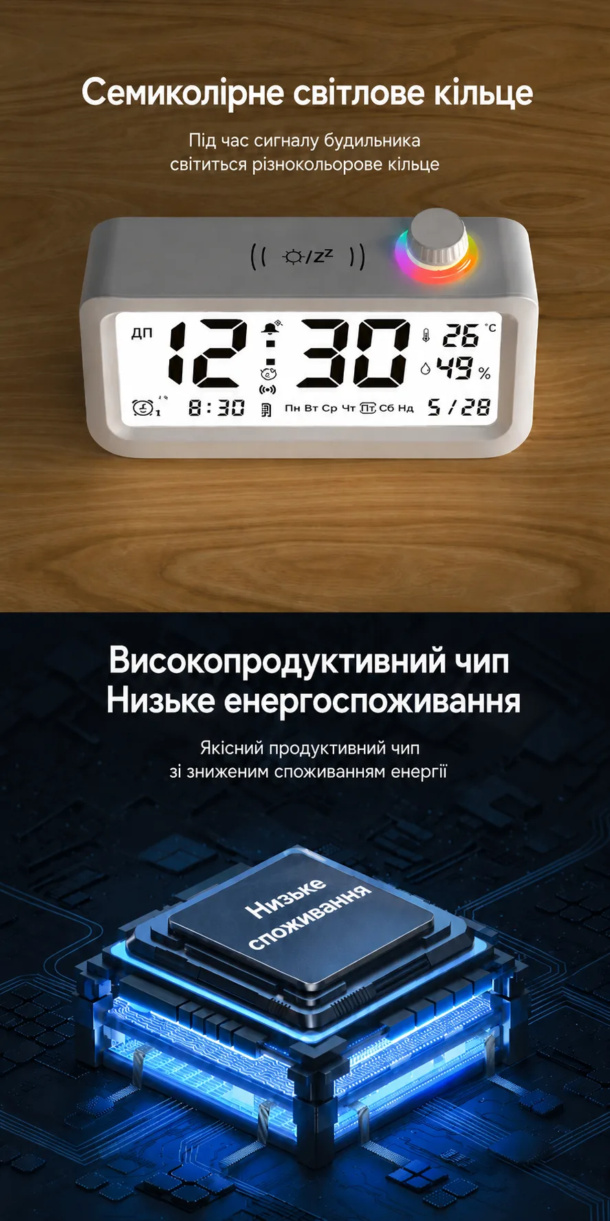 Электронные настольные часы-будильник LCD CD-1 с 3 будильниками, температурой и влажностью, USB, белые — изображение 8