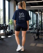 Женская  футболка  Let’s Gym тёмно-синяя из хлопка с принтом — изображение 7