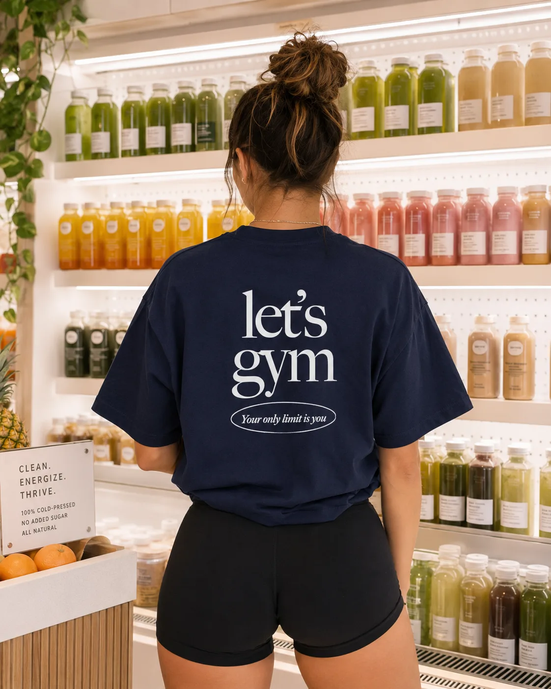 Женская  футболка  Let’s Gym тёмно-синяя из хлопка с принтом — изображение 5
