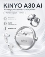 Беспроводные AI-наушники-переводчик KINYO A30 AI 2-в-1, вкладыши и клипсы, Bluetooth 5.4,