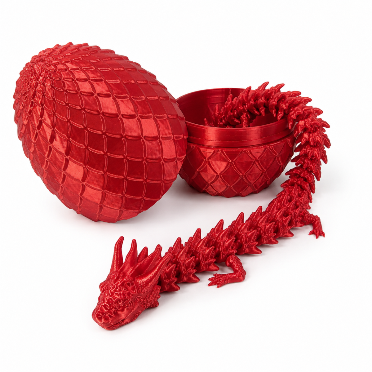 Большой подвижный 3D-дракон в драконьем яйце, 40 см, красный  Silk, подарок детям и взрослым — изображение 3