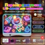 Светящаяся LED-доска для рисования 35,5×26,5 см, аккумулятор 1100 мА·ч, 7 цветов — белая