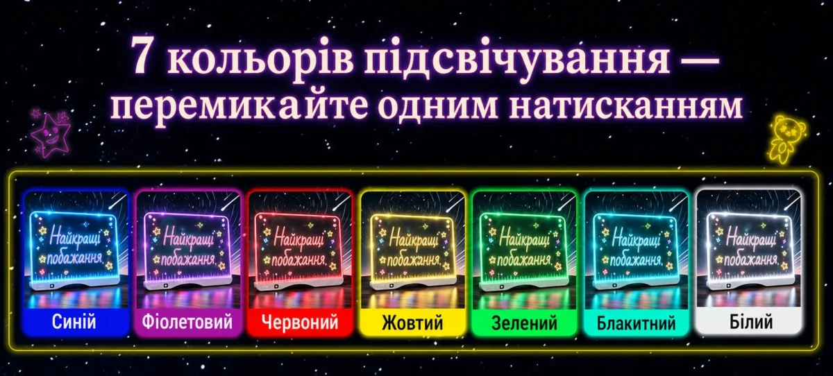 Светящаяся LED-доска для рисования 35,5×26,5 см, аккумулятор 1100 мА·ч, 7 цветов — белая — изображение 7